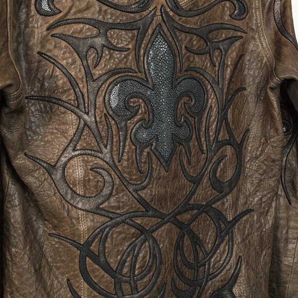 Logan Riese Brown Leather Metallic-Applique Jacket - Picture 9 of 10